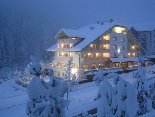 Hotel Erica in the evening in winter